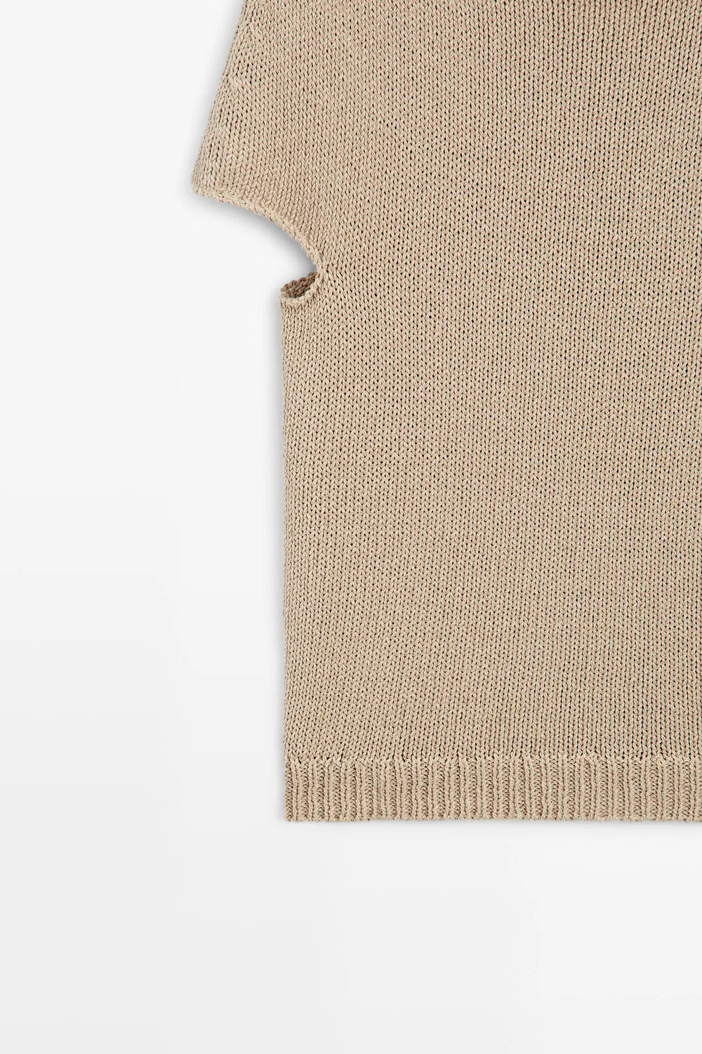 Свитер Massimo Dutti Cotton Blend Short Sleeve Rolled-neck, бежевый — фото 4