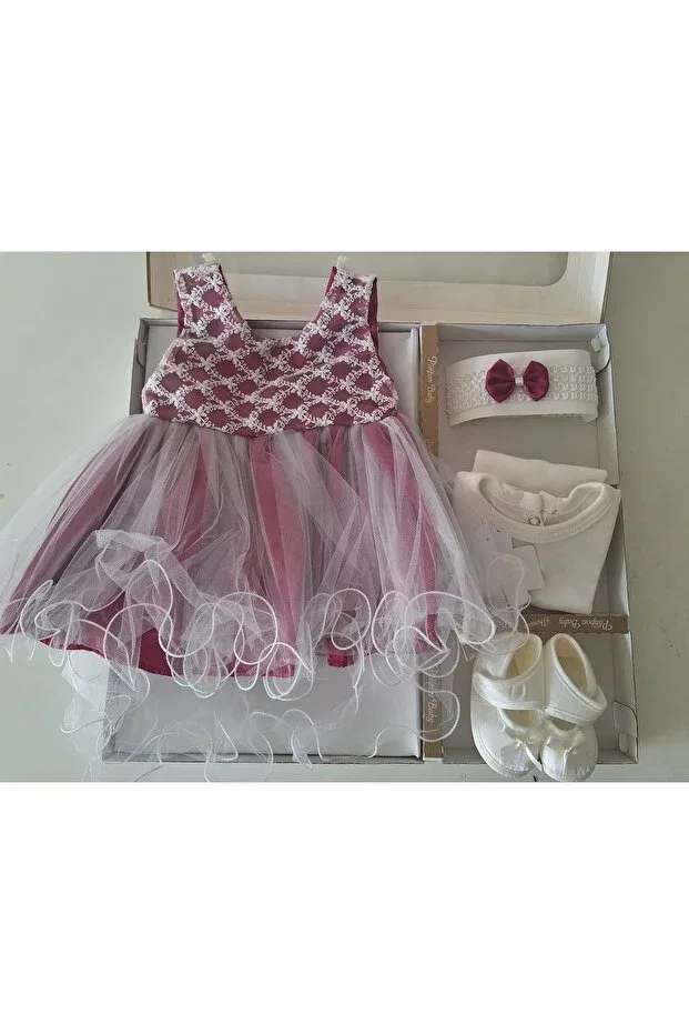 Детское платье для девочек с принтом Mevlüt Set Wedding Dress Evening Dress Baby Birth Baby Shower Gift Biyan Collection, Damson