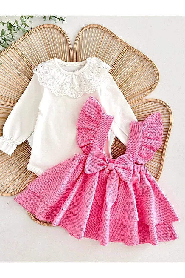 Детское платье-джемпер для девочек хлопковое Luana Jumper Dress Bow Jammybaby, Pink — фото 4