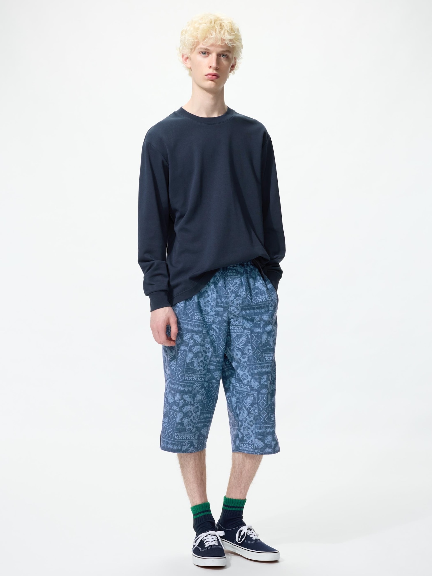 Удлиненные шорты  Uniqlo Botanical Print Front Opening, 67 синий — фото 2