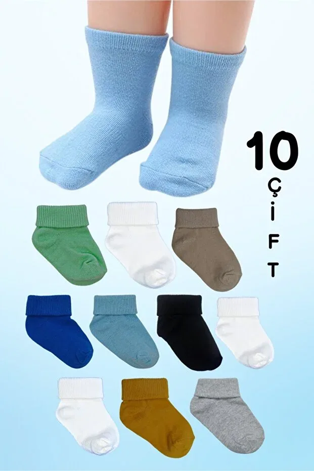 Детские носки для мальчиков хлопковые Organic 10-piece premium colors boxed - anti-sweat - male newborn baby socks 0-6 months Akface, Multicolor — фото 3