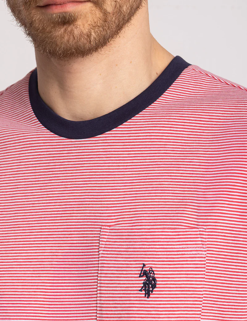 Футболка U.S. Polo Assn Yarn Dye Stripe Jersey With Pocket, темно-розовый — фото 4