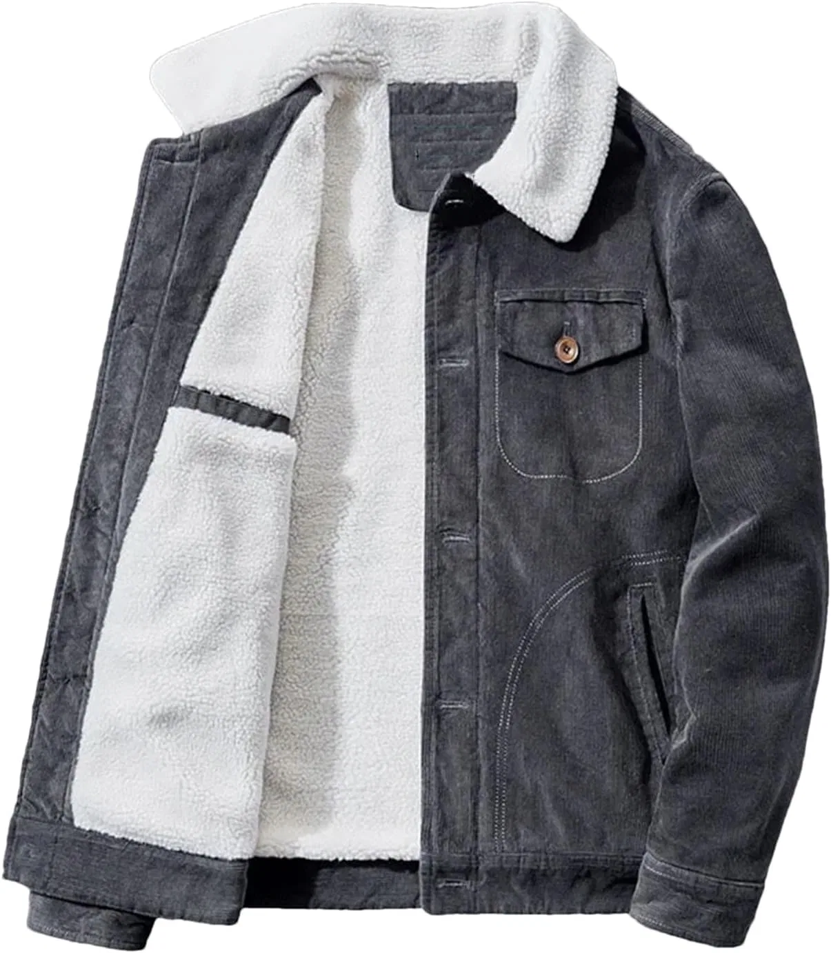 Мужское пальто из хлопка с флисом, Oversized Corduroy Jacket, серый