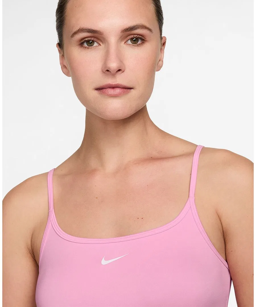 Топ-майка Nike One Fitted Dri-FIT с круглым вырезом, без рукавов, Pink Rise/White — фото 2