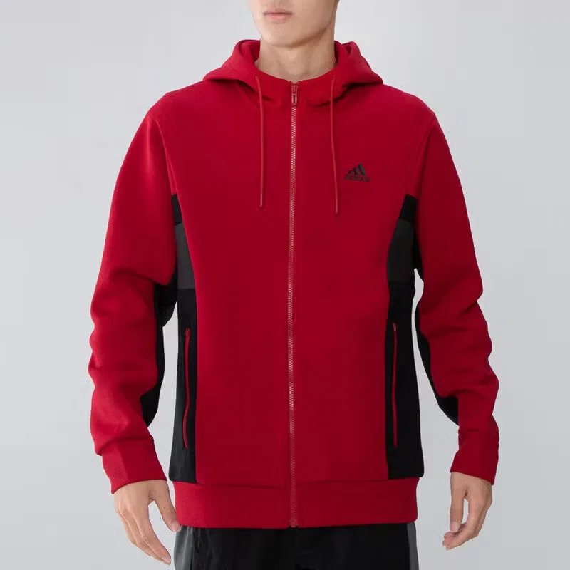Худи спортивное с капюшоном и карманами Adidas, красное — фото 3