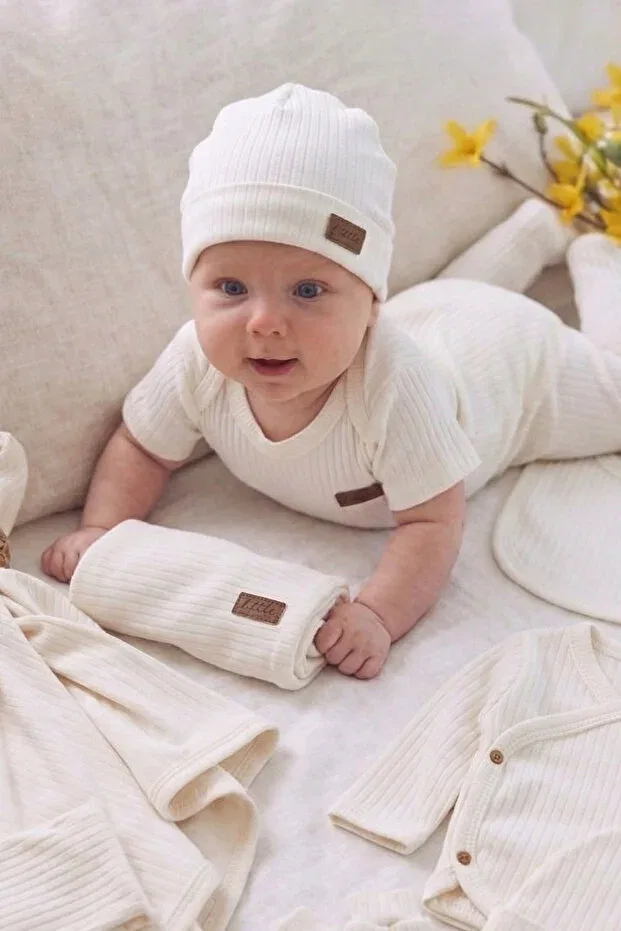 Детский комплект для выписки из роддома хлопковый Rocha Baby, Ecru — фото 2