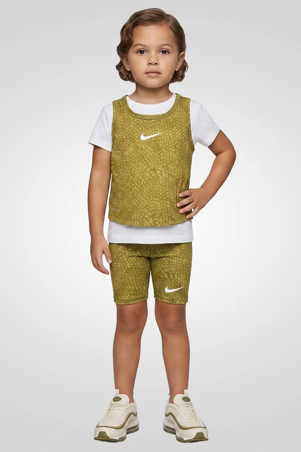 Комплект для девочки с логотипом без рукавов Nike, оливковый