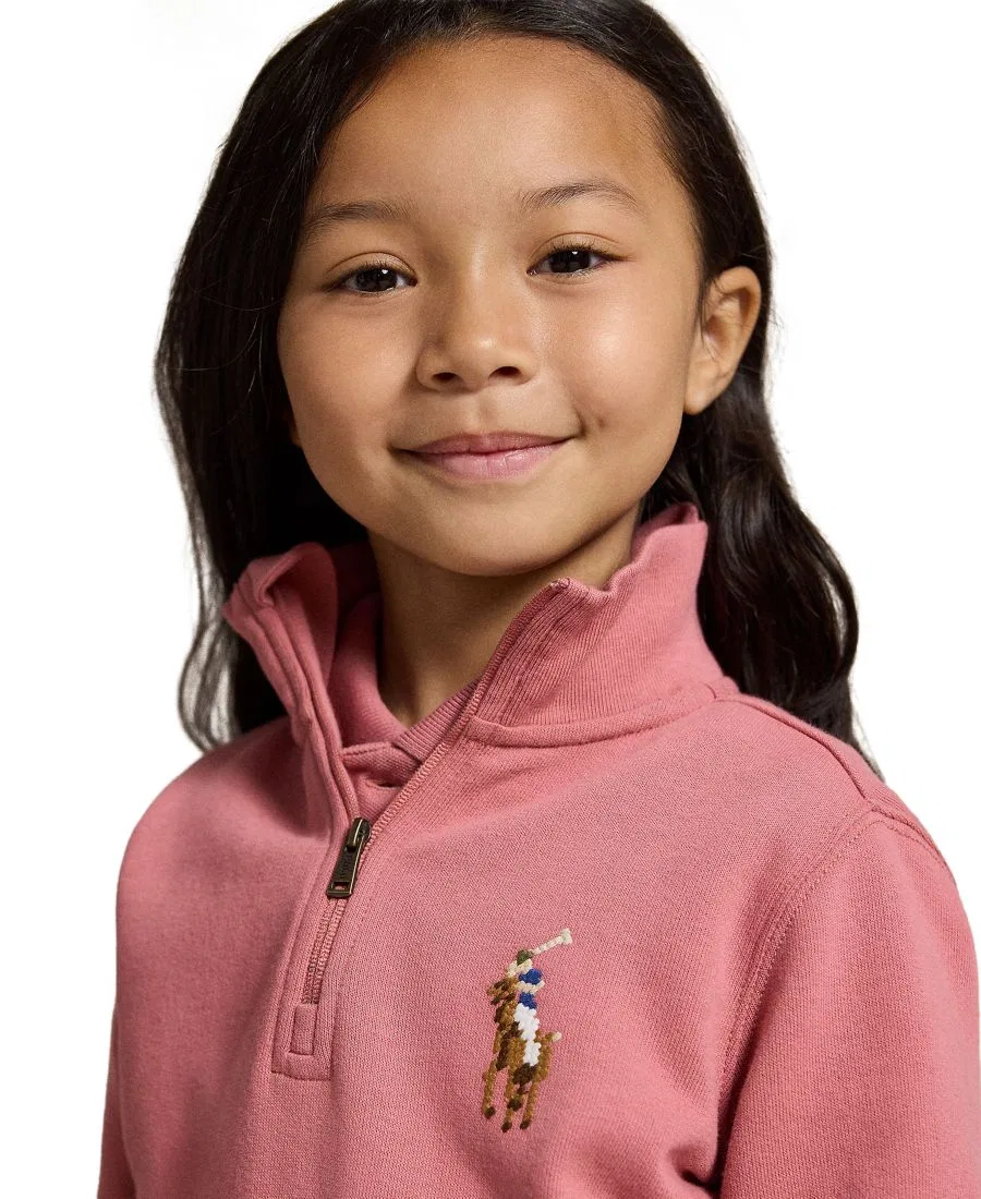 Детский свитшот с длинным рукавом, полузамком, с вышивкой Polo Ralph Lauren, Canvas Pink — фото 3
