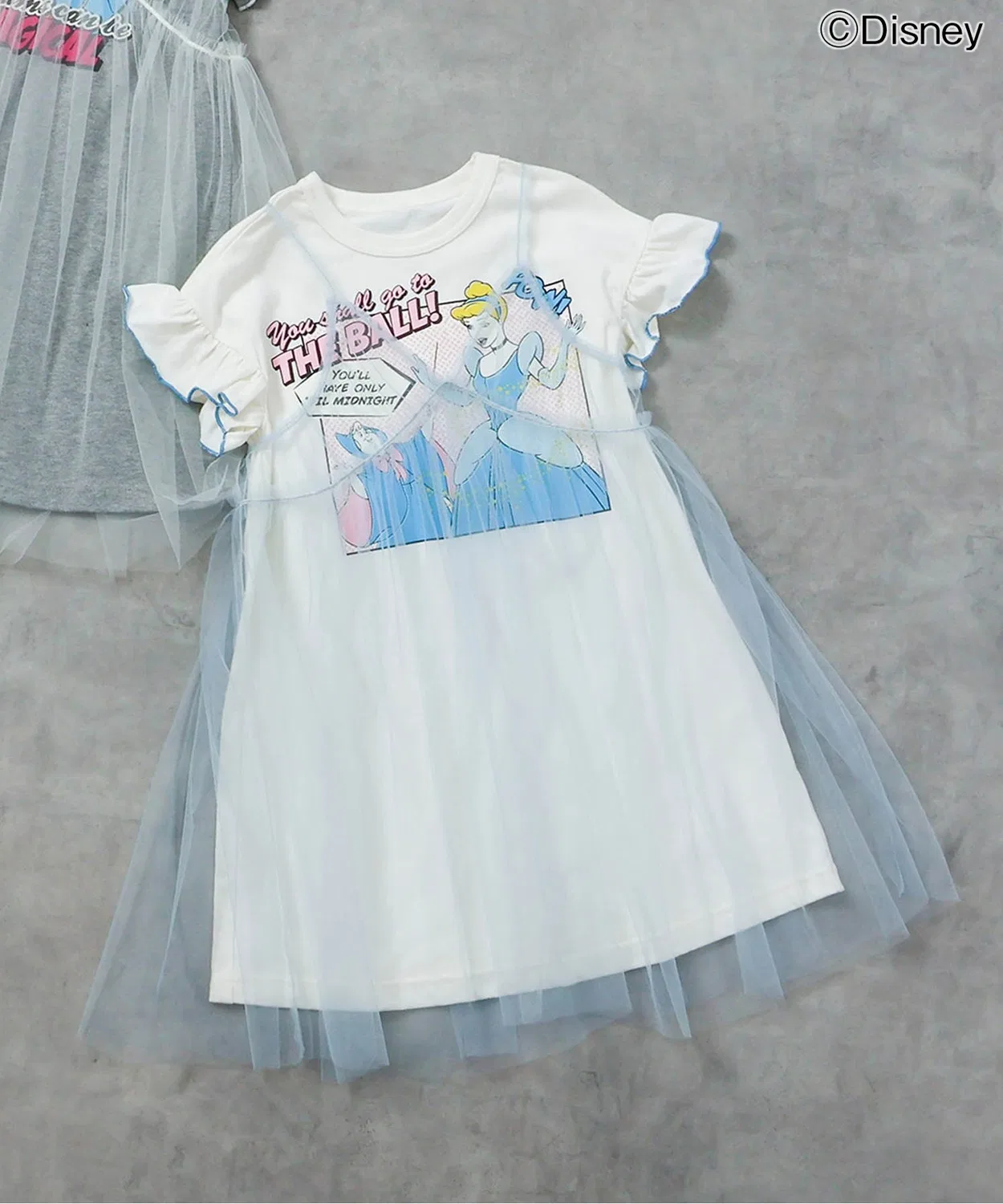 Детское платье-трапеция с принтом Princess, комплект с туникой и юбкой из фатина Disney, Off White
