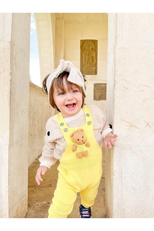 Детский комбинезон для девочек хлопковый Teddy bear buttoned baby kids knitwear salopet Gogo Bici, Yellow