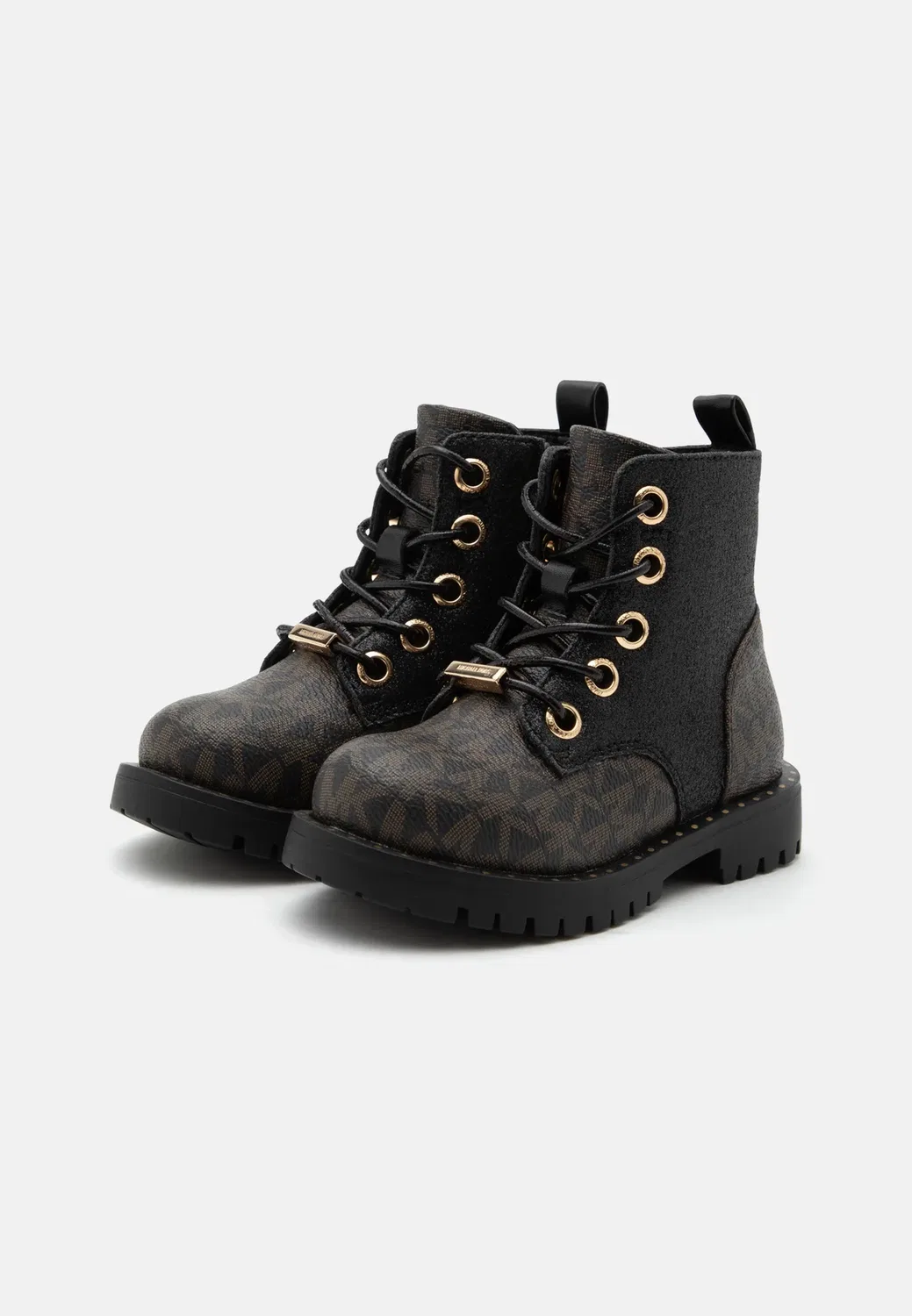 Детские блестящие ботильоны Kalina на шнуровке Michael Kors Kids, Brown/Butternut/Black — фото 2