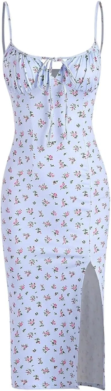 Женское длинное платье с цветочным принтом, Light Blue
