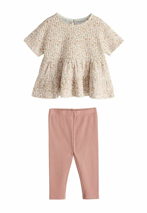 Комплект из топа с пеплумом и леггинсов Floral Next, neutral, нейтральный — фото 4