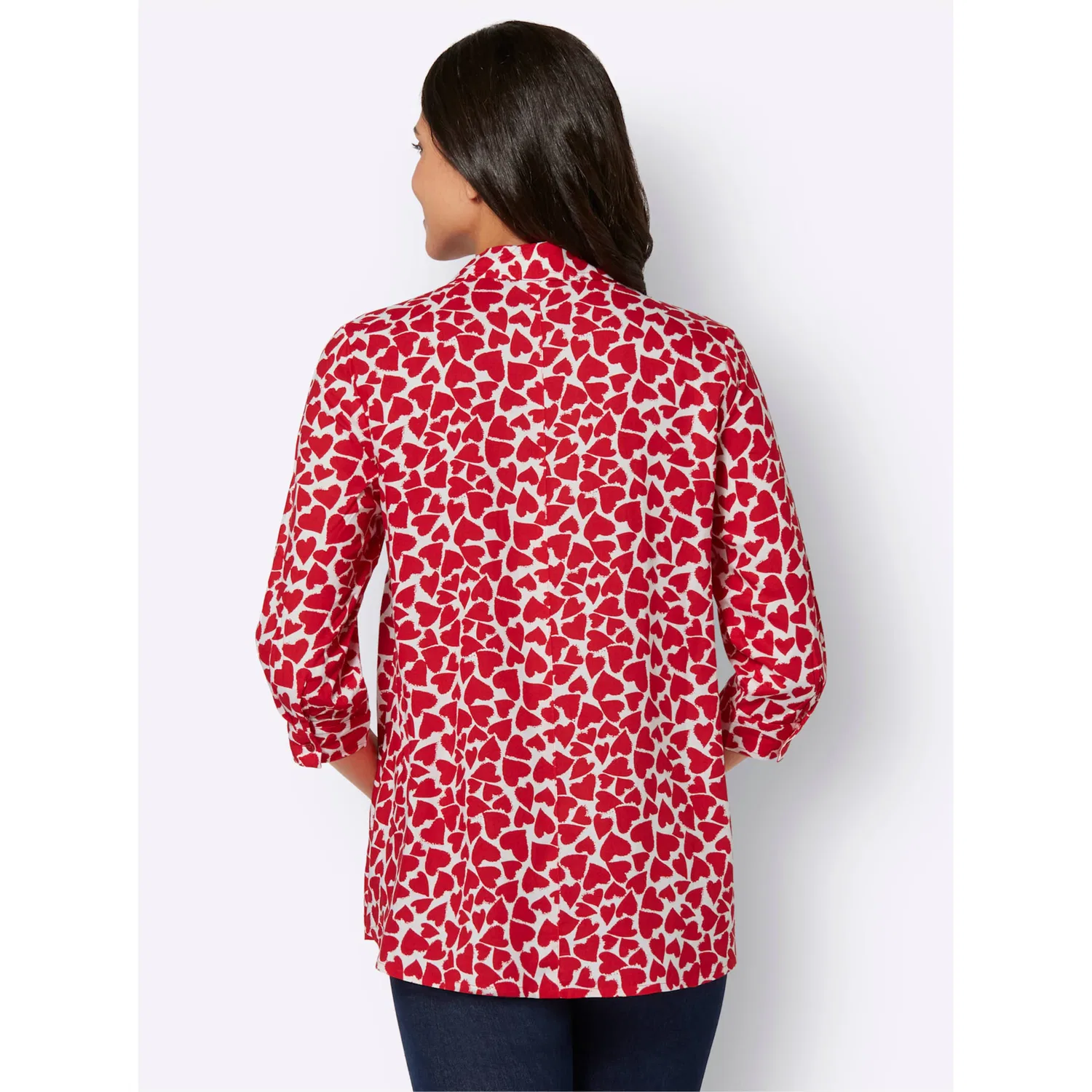 Женская удлиненная блуза с принтом Classic Basics, White-Red Patterned — фото 3