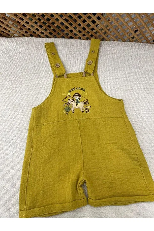 Детский комбинезон для мальчиков хлопковый Cocosiss 2 piece baby boy salopet set Park Bebe, Mustard — фото 4