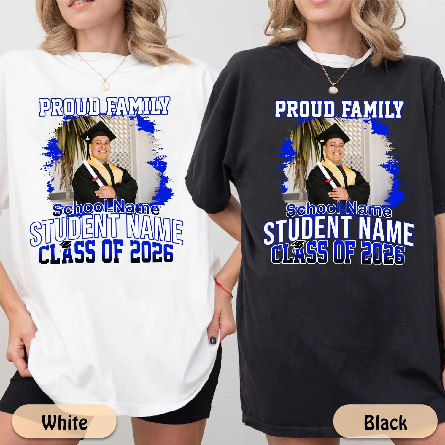 Женская футболка с кастомным фото и текстом, Proud Family 2026 Graduate, Custom 11 — фото 2