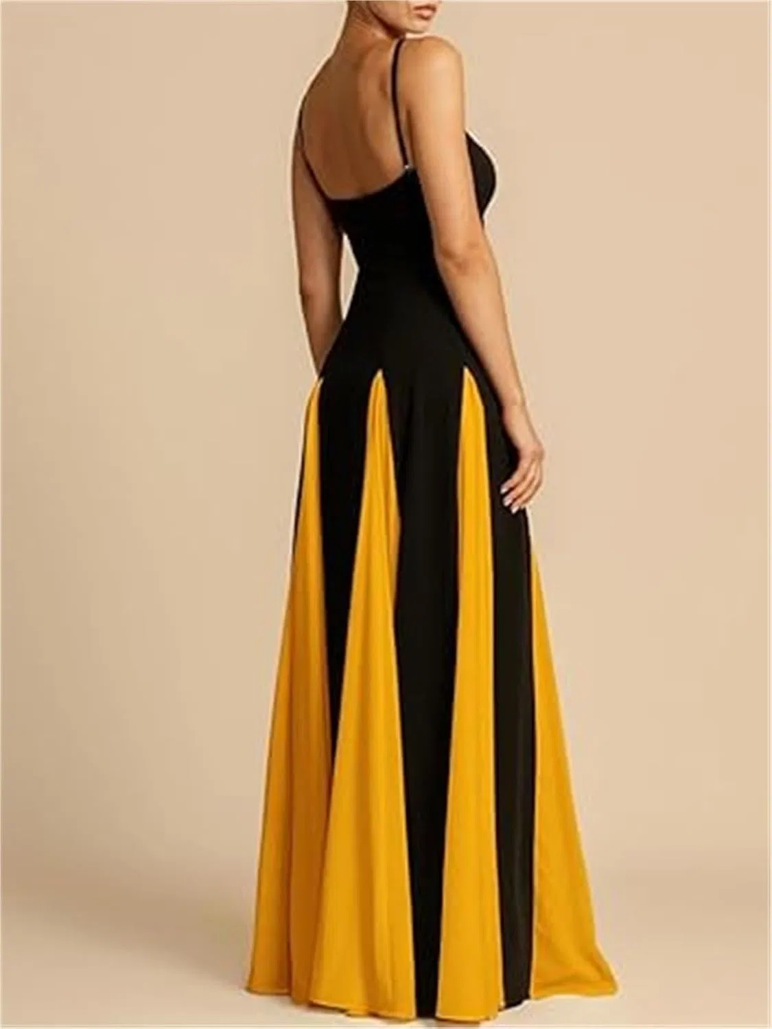 Женское вечернее платье макси на тонких бретелях с открытой спиной, Orange/Red/White/Yellow — фото 3