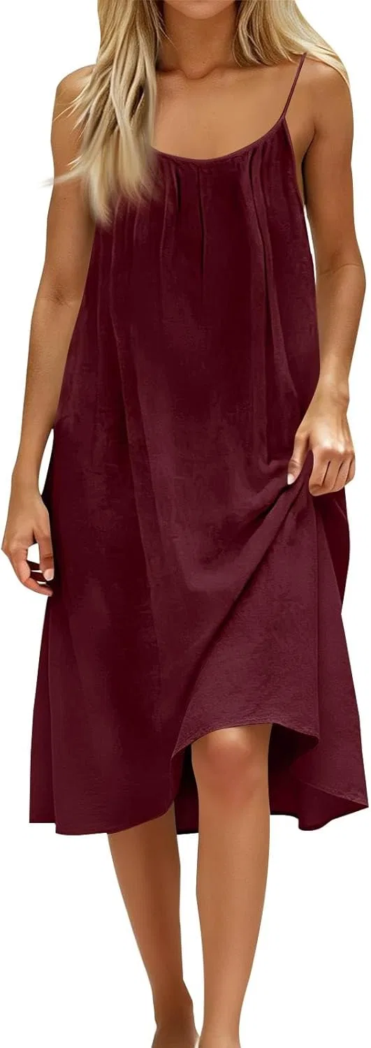 Женское летнее платье-миди на бретелях с открытой спиной Casual, Burgundy — фото 4