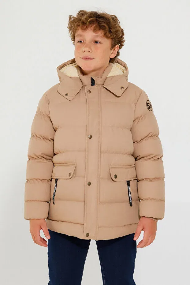 Детский зимнее пуховик для девочек с капюшоном Mika Bebek & Çocuk, Beige