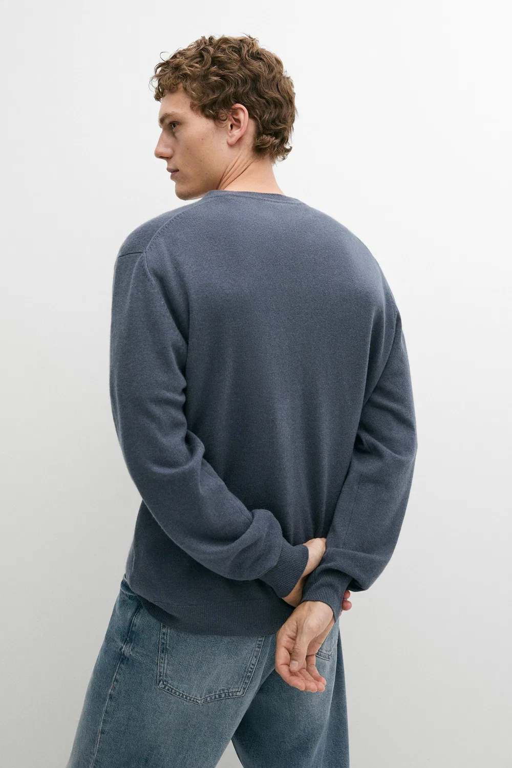 Свитер Massimo Dutti Wool Blend Round Neck Knit, синий — фото 4
