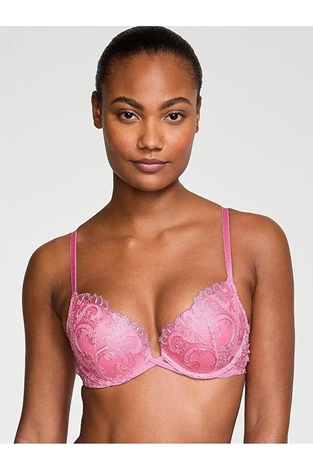 Женский бюстгальтер с принтом Boho Floral Embroidered Push-Up Bra Victoria'S Secret, Pink — фото 2