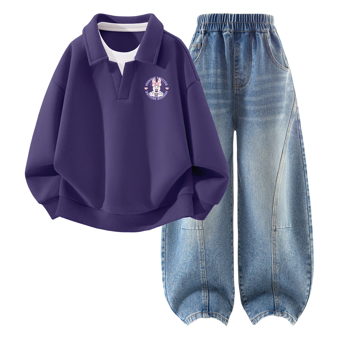 Детский спортивный комплект с поло-воротником, Di Z Happy Pulse Purple, Disney, Di Z Happy Pulse Purple+Solid Color Denim Light Blue