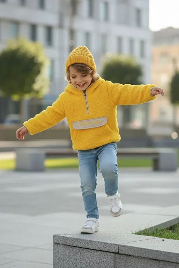 Детская толстовка для девочек с капюшоном и кенгуру-карманом Minigimin Cicileri, Yellow — фото 3
