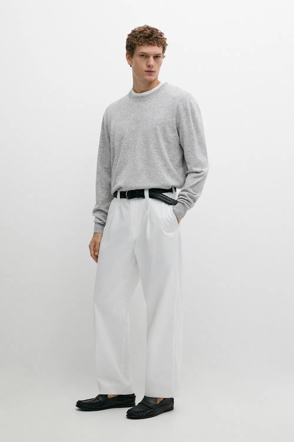 Свитер Massimo Dutti Wool Blend Round Neck Knit, серый меланж — фото 3