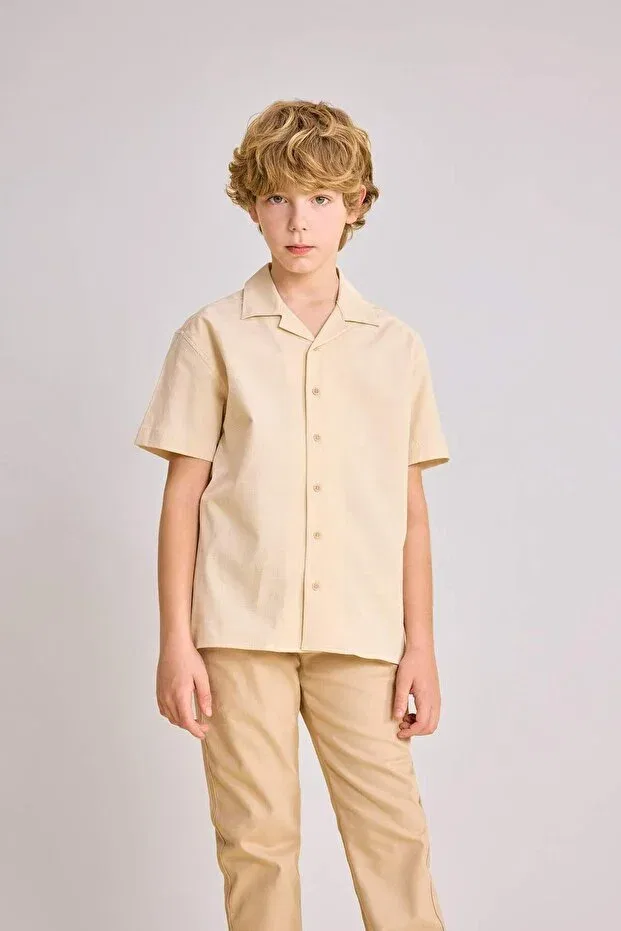 Детская рубашка для мальчиков с коротким рукавом Defacto, Beige-Bg355