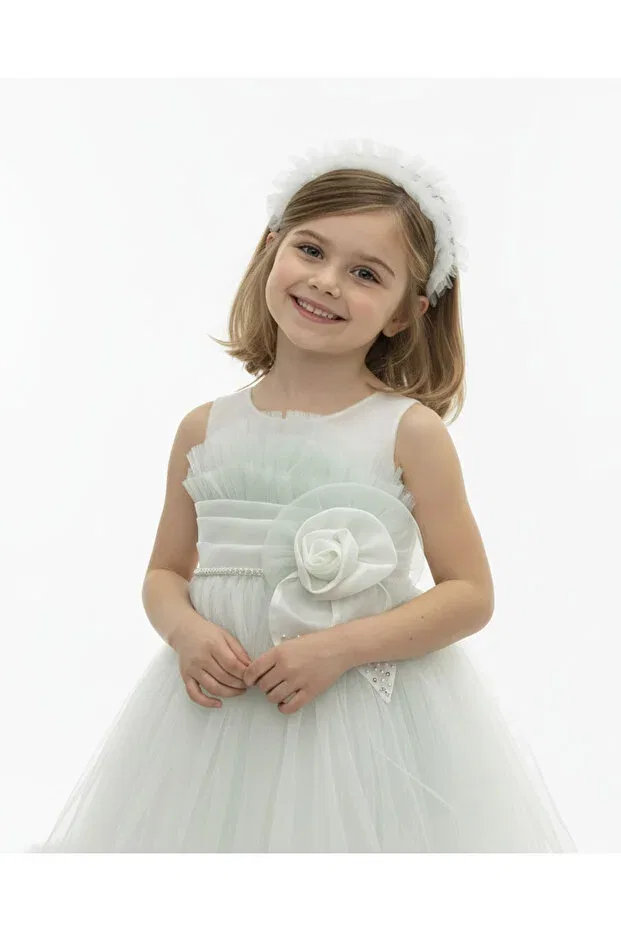 Детское платье для девочек с принтом Butikhappykids, Water Green — фото 2