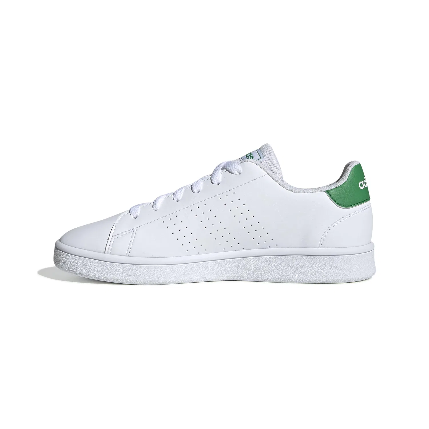 Детские спортивные кроссовки с перфорированными полосками Advantage K Adidas, Ftwr White Green Grey Two F17 — фото 2