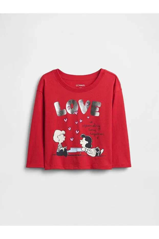 Детская футболка для девочек с принтом Peanuts Graphic Printed Gap, Red-000