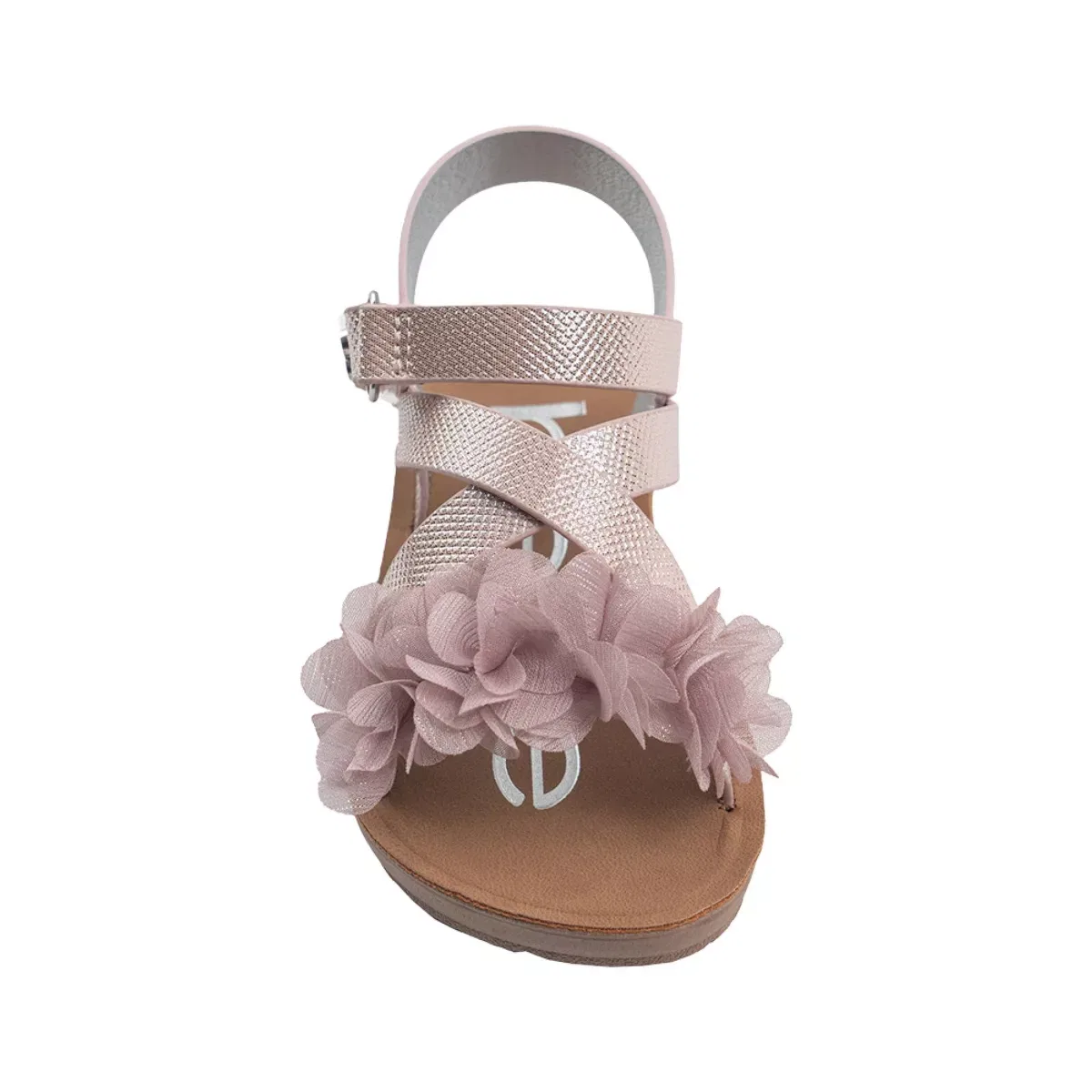 Детские сандалии для девочек с цветочным декором Bebe Metallic Floral Strap Sandals, Blush — фото 4