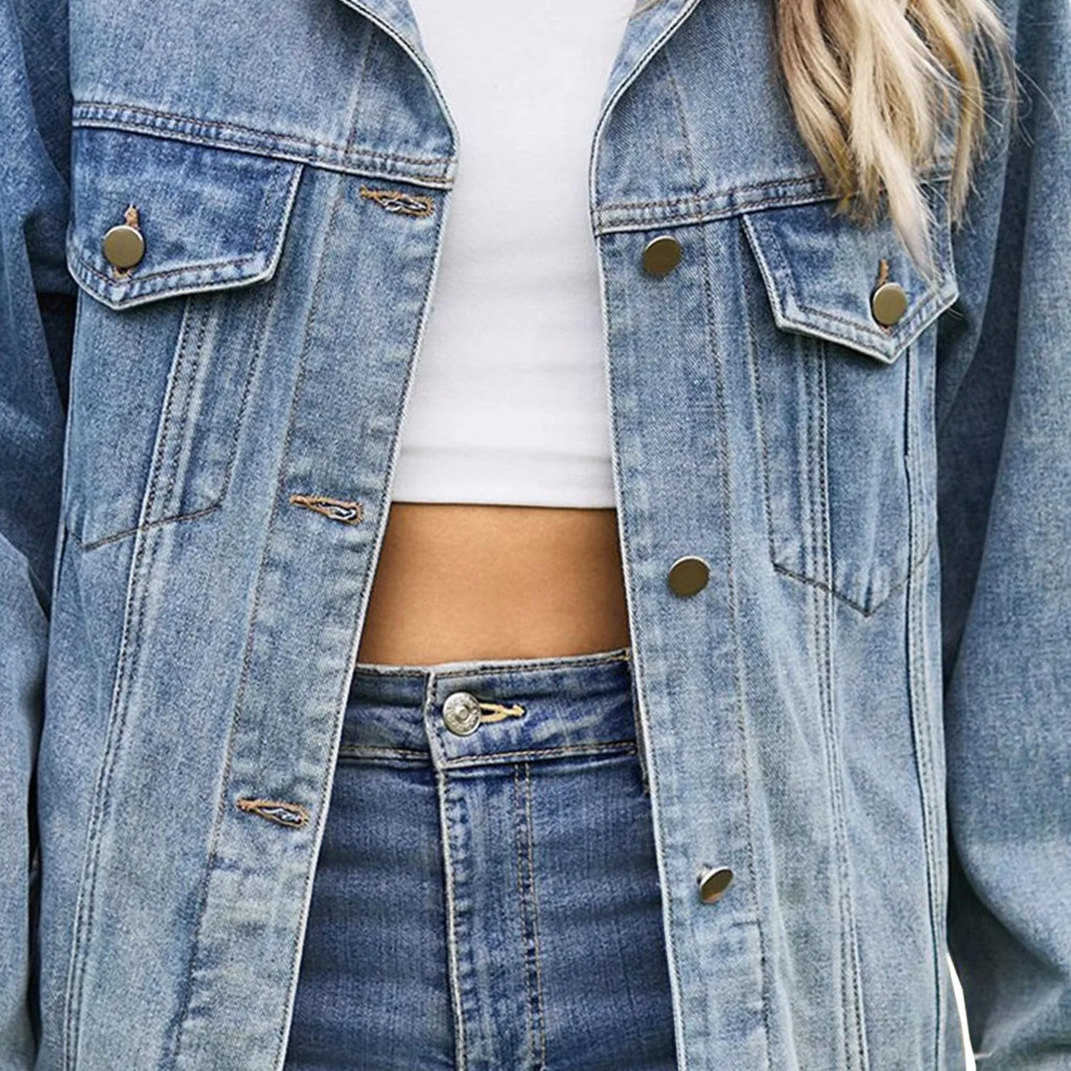 Женская джинсовая куртка oversize с капюшоном, Azzurro chiaro — фото 3