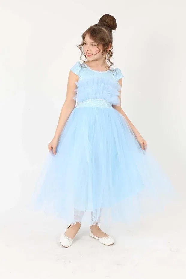 Детское платье для девочек кружевное Joui Co, Baby Blue — фото 3