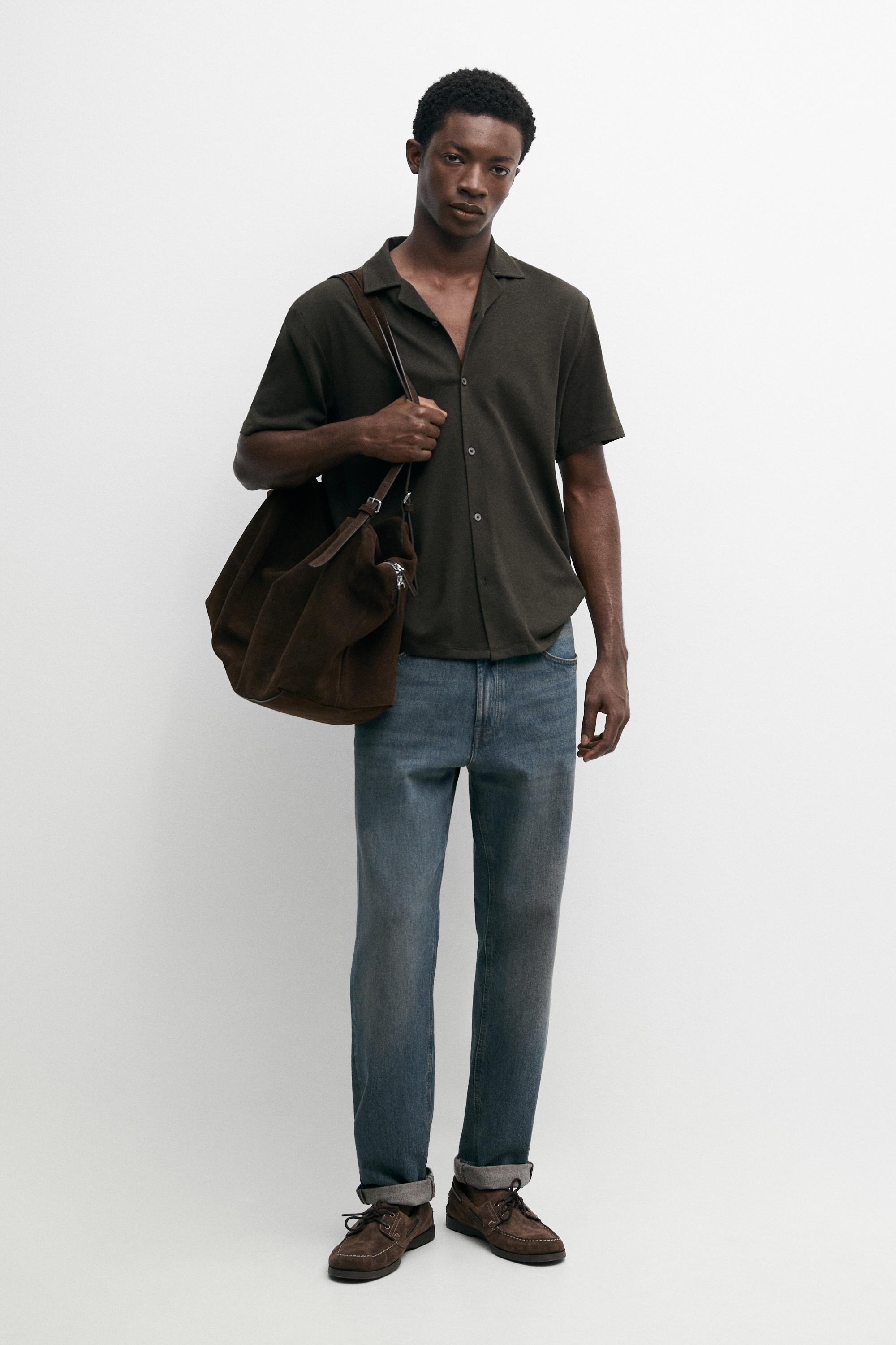 Рубашка  Massimo Dutti Linen And Cotton Short Sleeve, хаки — фото 2