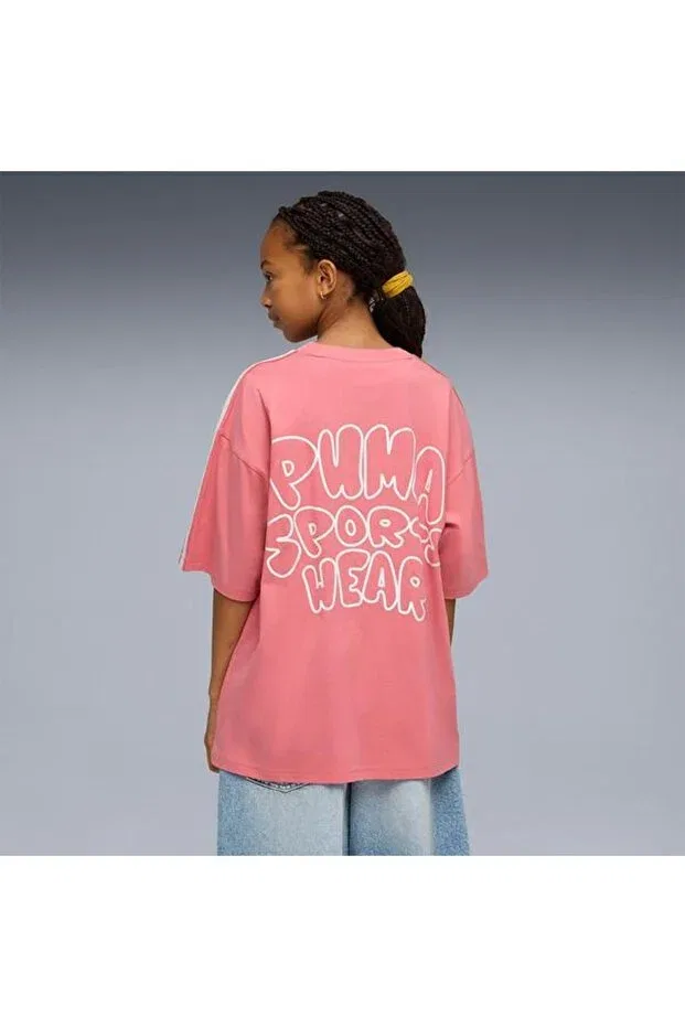 Детская футболка для девочек с принтом Oversized D Graphic Puma, Pink — фото 2