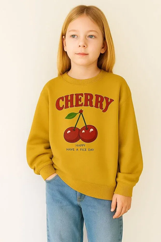 Детские свитшот для девочек с принтом Cherry Unisex Children's Sweat Benroma, Yellow