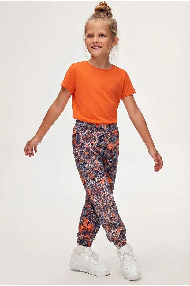 Детские спортивные штаны для девочек с принтом Orange leaf girls' patterned pocket sweatpants Lovetti, Patterned