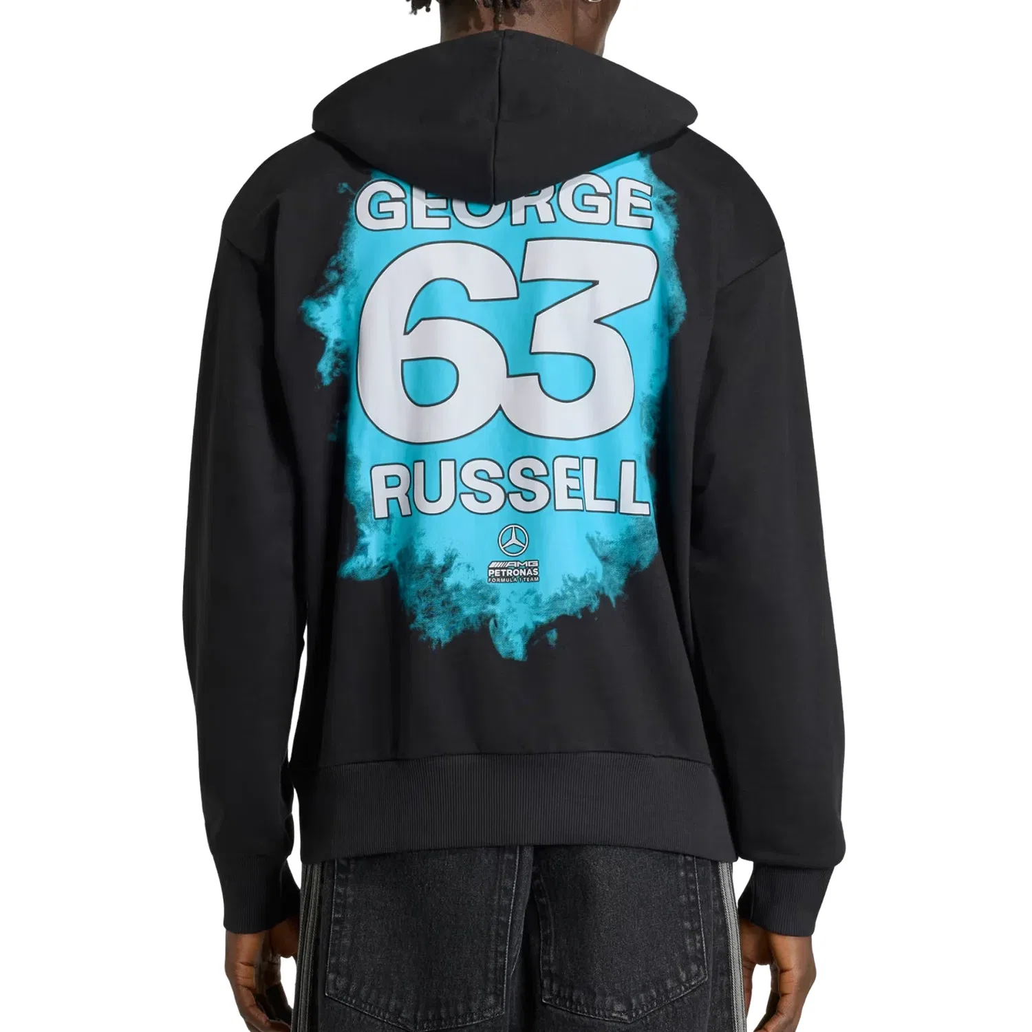 Мужское худи с длинным рукавом Adidas x Mercedes AMG Petronas Formula 1 Team Name & Number Hoodie 'George Russell', черный — фото 3