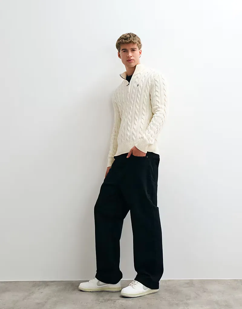 Хлопковая толстовка Polo Ralph Lauren с логотипом Icon и косами, застежка-молния до середины груди, кремовый — фото 4