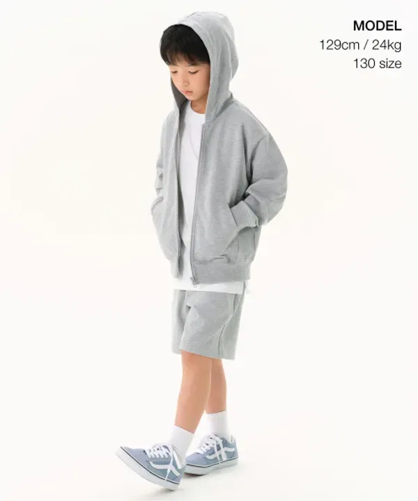 Свитшот оверсайз с капюшоном, молния, Musinsa Standard Kids, серый — фото 2