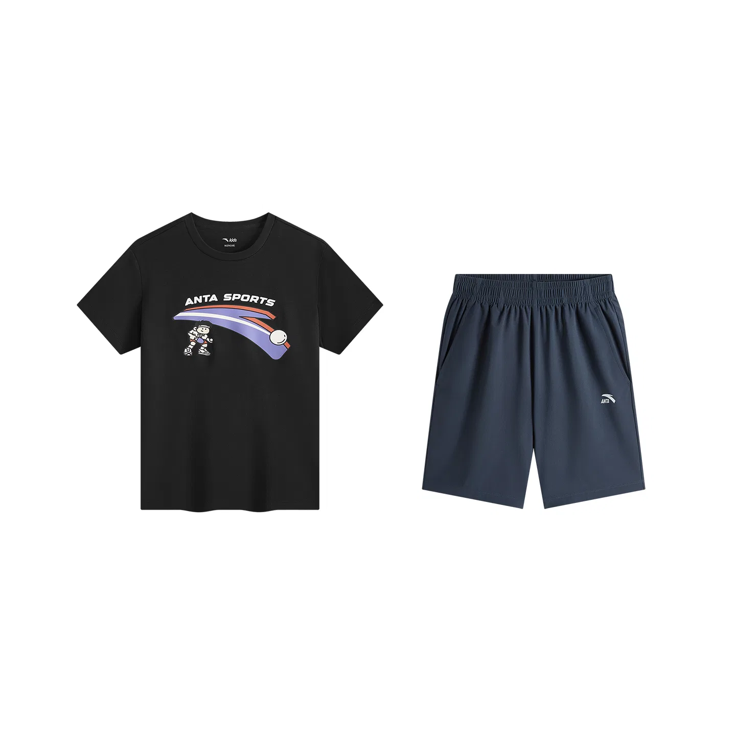 Детский спортивный костюм с воротником-стойкой ANTA, Basic Black Midnight Blue