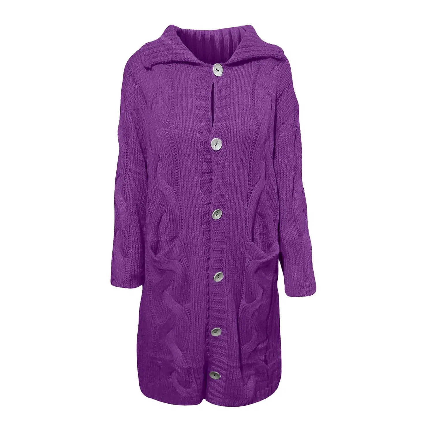 Женский кардиган с пуговицами из объемной вязки, Oversized Long Solid Color Stand Collar Casual Jackets, Red #1 — фото 2