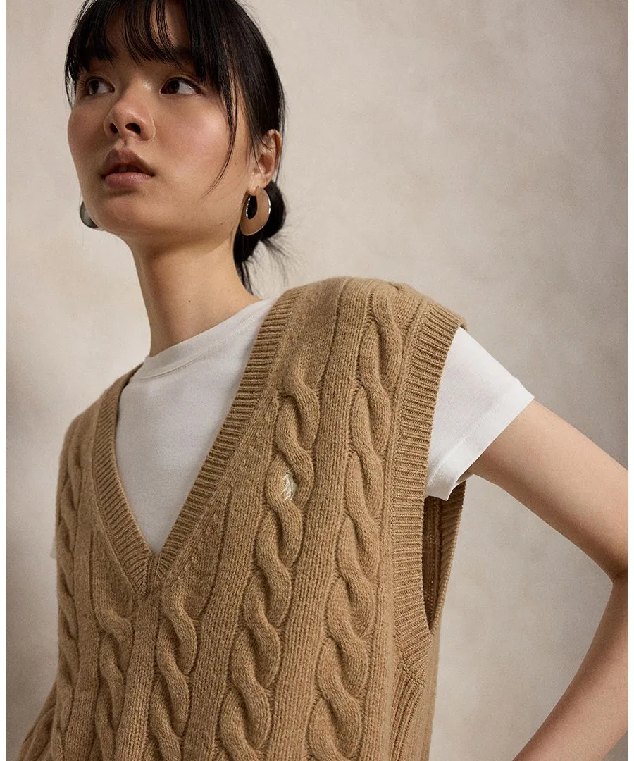 Женский жилет без рукавов с V-образным вырезом, модель Collection Camel Melange Polo Ralph Lauren, Collection Camel Melange — фото 3