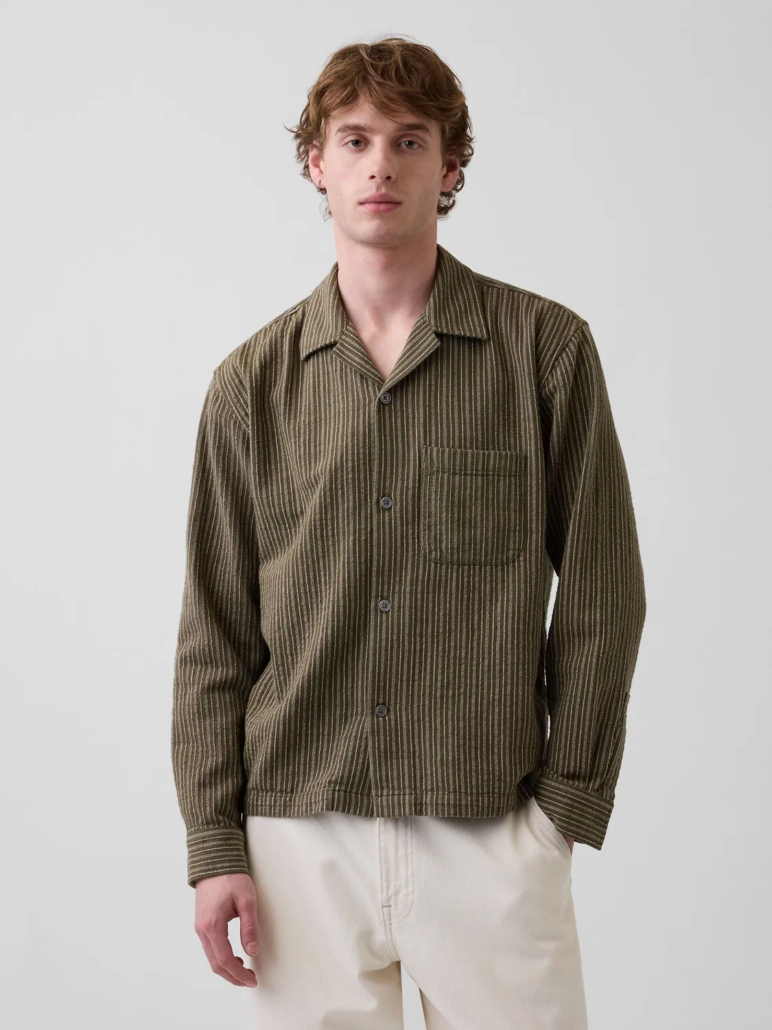 Рубашка из хлопка с полосками, Relaxed Fit Gap, зеленый
