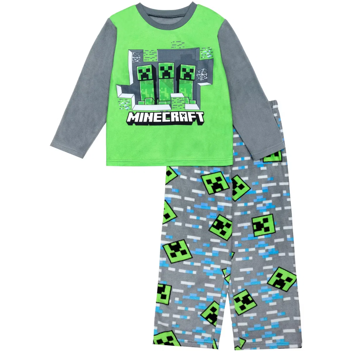 Пижамный комплект из микрофлиса с принтом Minecraft, gray/green