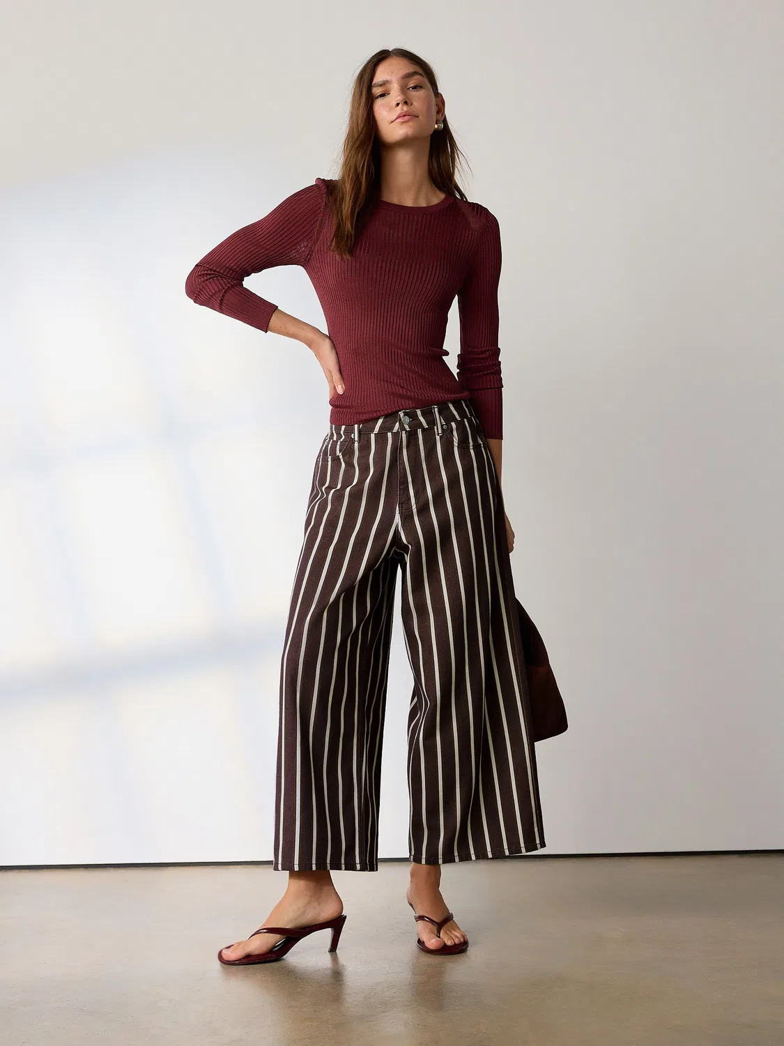 Джинсы широкие укороченные, Brown Stripe Next, коричневый полосатый