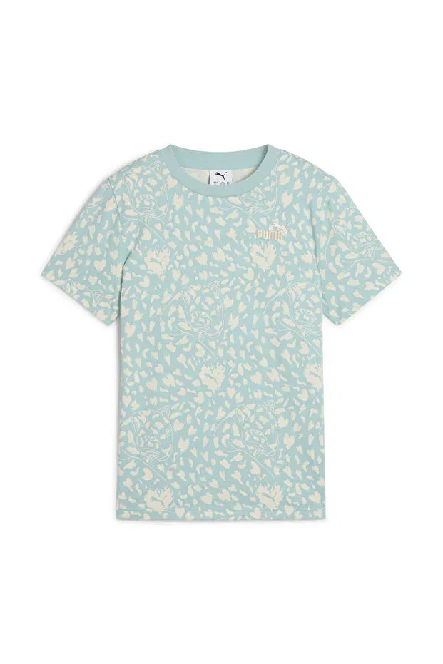 Детская футболка для девочек с принтом Flaming love aop tee g green Puma, Green-102230808 — фото 2