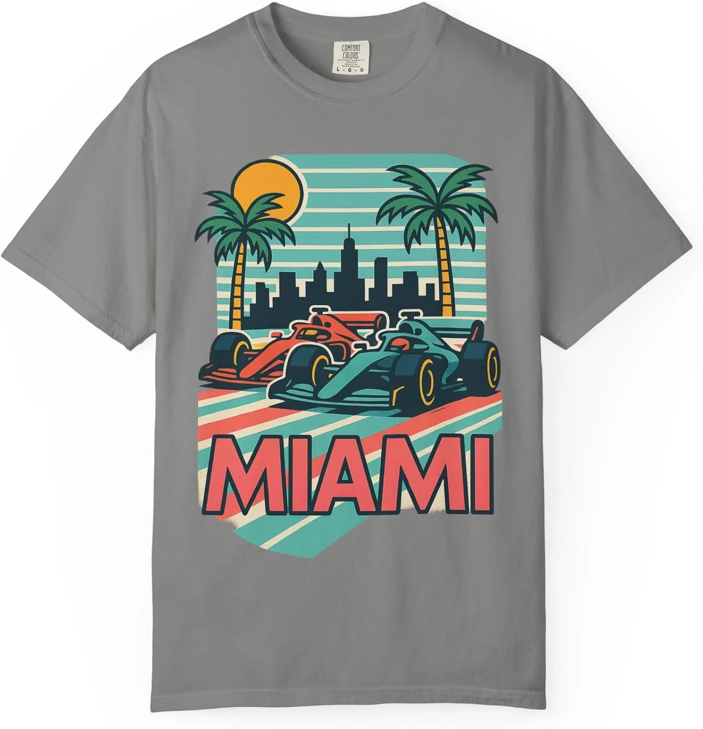 Футболка с принтом Miami racing Comfort Colors 1717, Granite